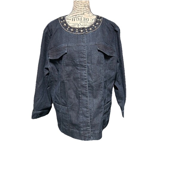 JM Col. Blue Denim Size 16 Jacket‎ 3/4 Hipster Y2K Farm Casual Coastal Grandma - Picture 1 of 7